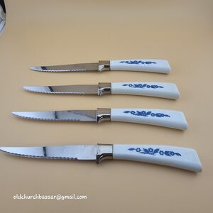 Vintage Corning Cornflower Blue Steak Knives by Sheffield Cutlery - 4 pieces